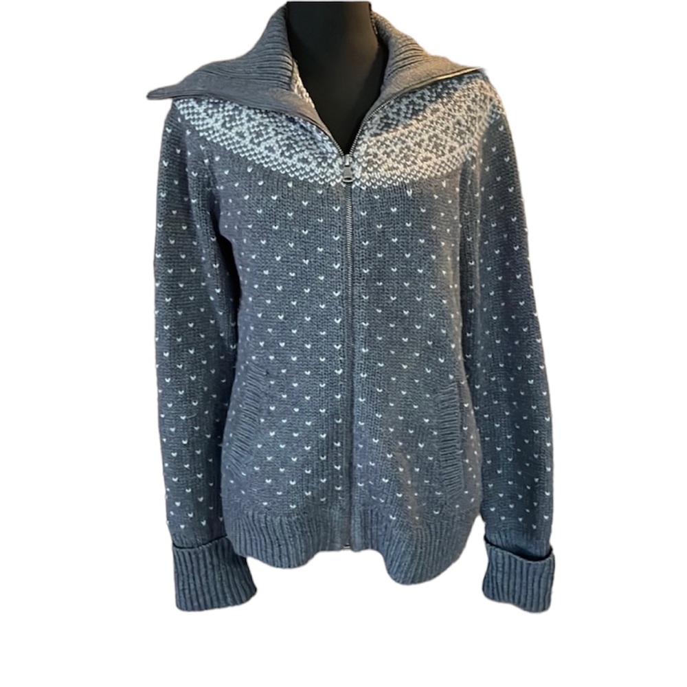 Talbots wool blend full zip fair isle sweater warm academia work professional
